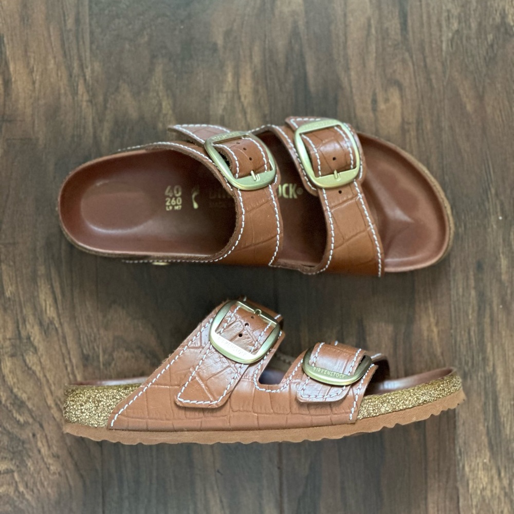Birkenstock Brown Sandals with Gold Buckles